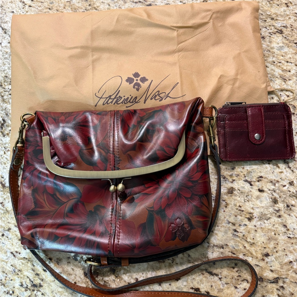 Patricia Nash Barsby Kiss-Lock Crossbody English Rustic Mums Bag Purse 2 Pc Set